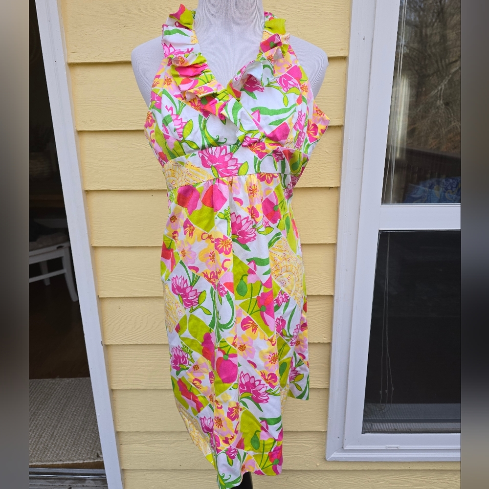 Lilly Pulitzer Ramona Floral Lilly Fields Forever Ruffle Halter Dress Size 0